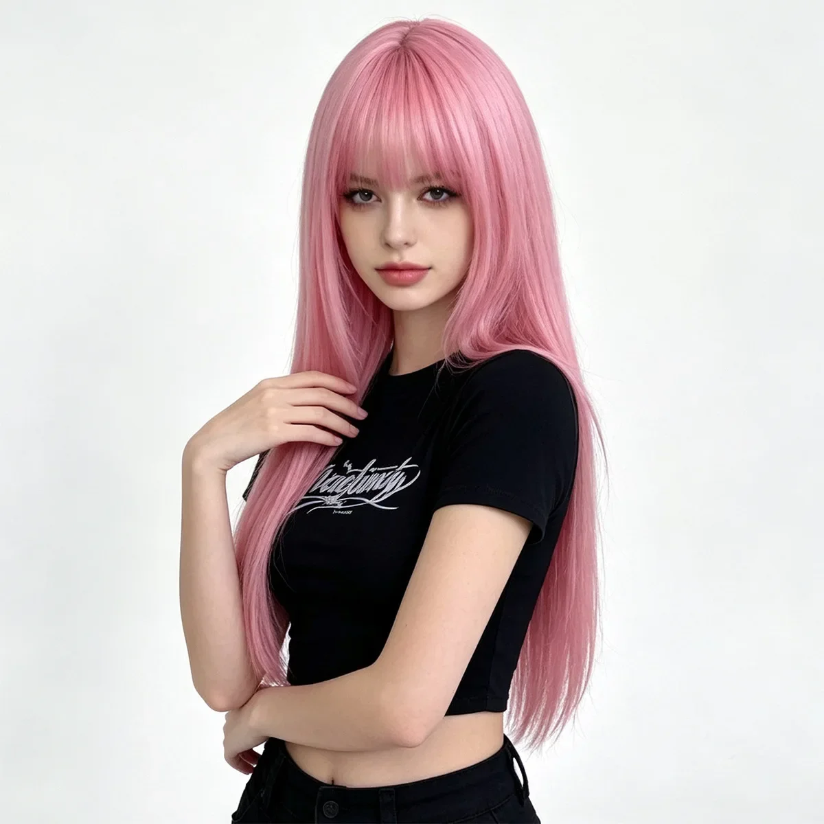 Pink Straight Hair Synthetic  Halloween Cosplay Role-Playing  Daily  High-Temperature Hair Fiber Wig Set