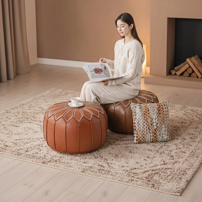 Pumpkin embroidery storage seat cushion cover cross-legged futon living room foot pedal door shoe change stool balcony
