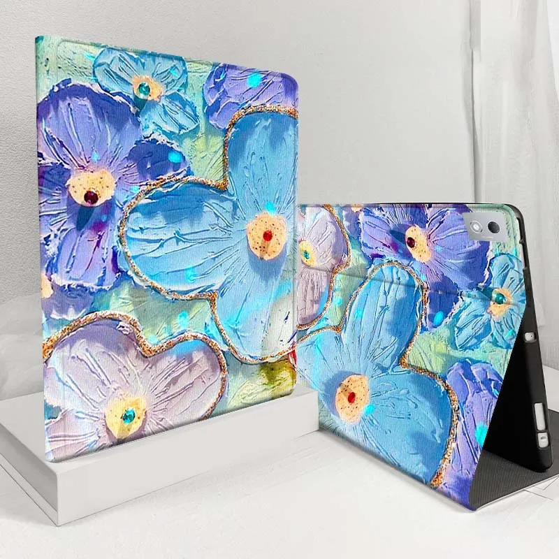 

White Flower Blue Background Case For Lenovo Pad Legion Xiaoxin Tab Y700 K10 M10 P11 3rd Pro GT Plus Gen 5G Tablet