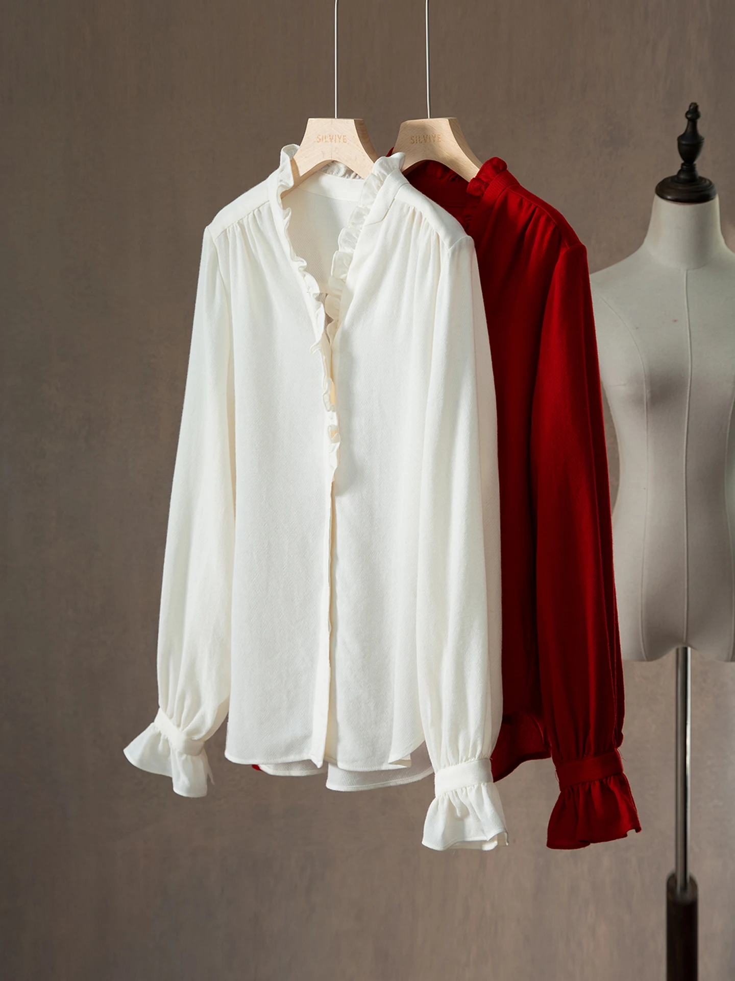 

Silviye Early Spring Knitted Wool irt Long Sve Gored Hem V-Ne French Sle Loose Fit Girls Faion Woolen Top