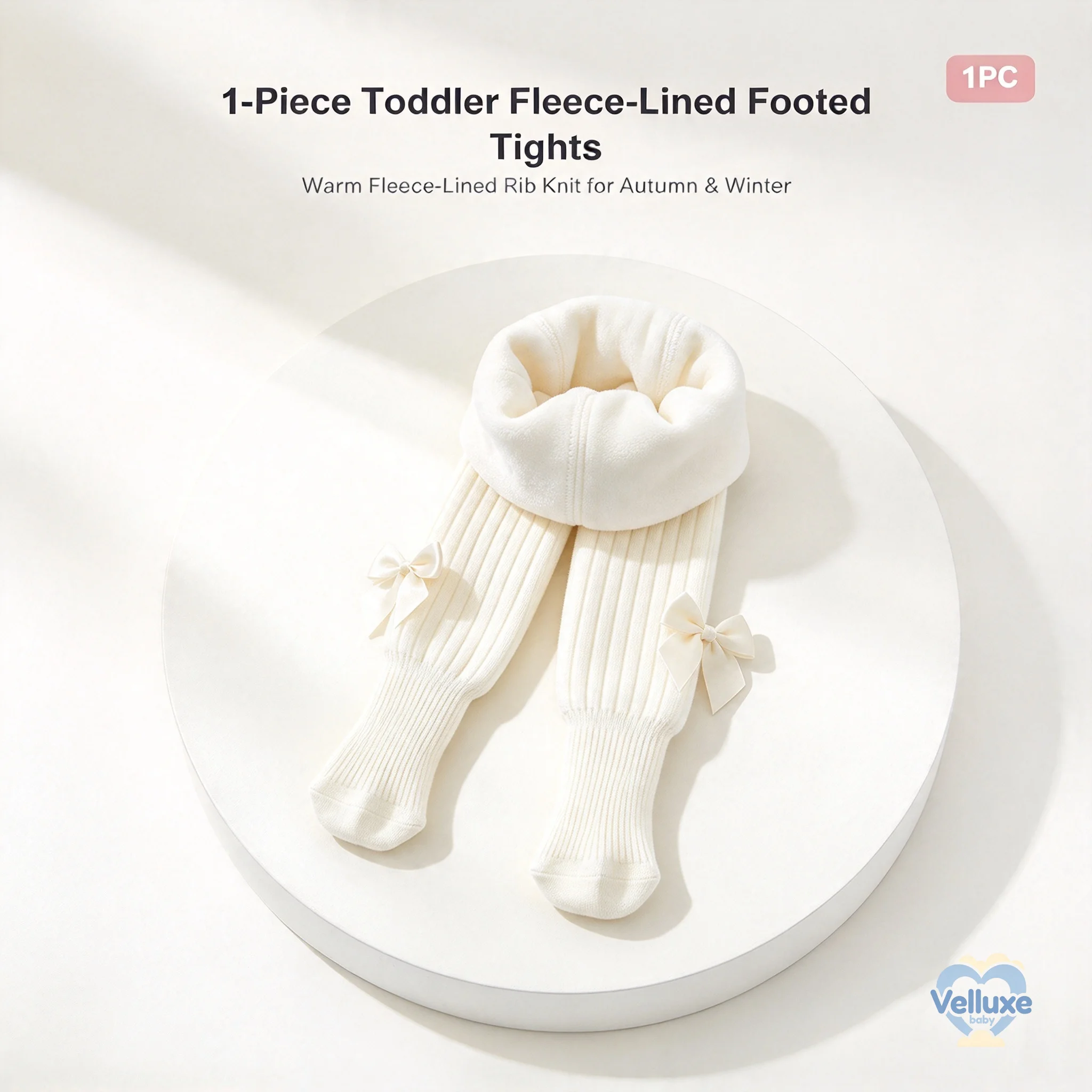 Baby Girl Fleece Lined Footed Tights Winter Warm Rib Knit Stockings Cute Satin Bow Toddler Pantyhose