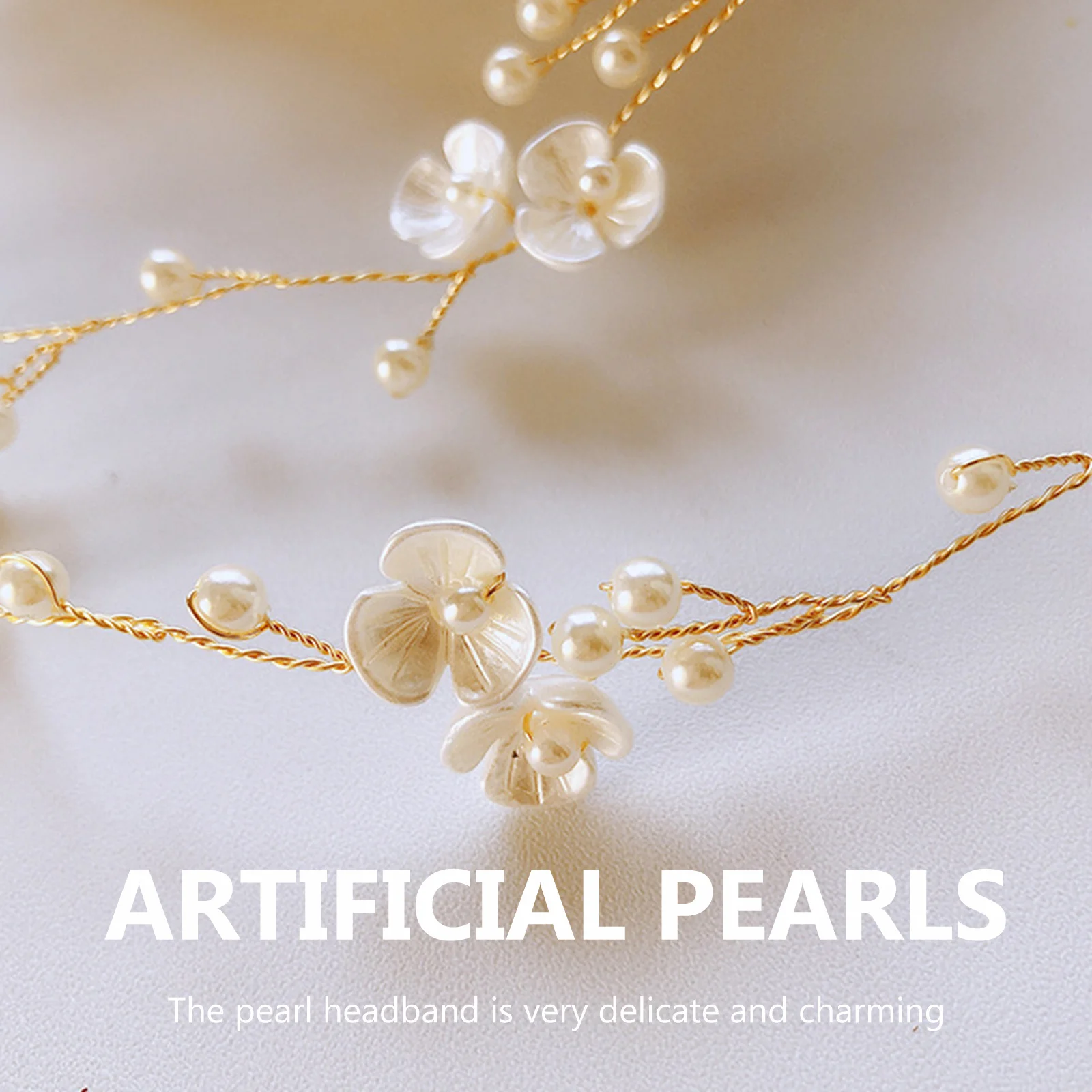 

Pearl Flower Hairband Bridal Headband Elegant Wedding Headdress Artificial Pearls Inlaid Rhinestone Hair Piece