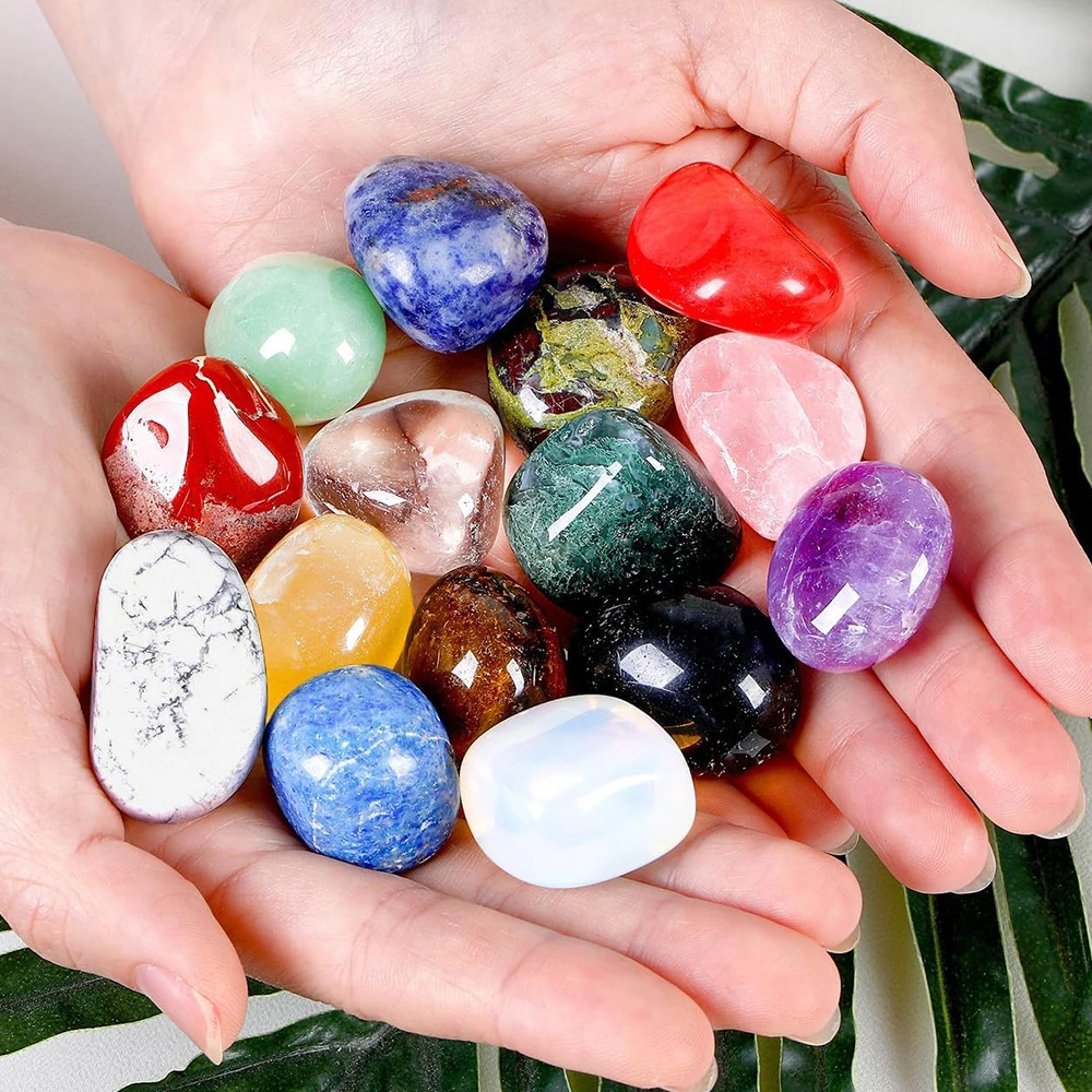 

15 Pcs Natural Crystals Bulk Tumbled Stones Polished Irregular Quartz Crystal Set Chakra Colored Rocks Gemstones Vase Filler