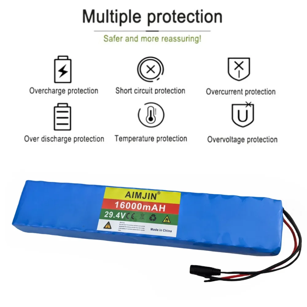 Batería recargable de iones de litio 7S5P 18650, 29,4 V, 16000mAh, alta capacidad, BMS integrado, adecuada para bicicletas eléctricas