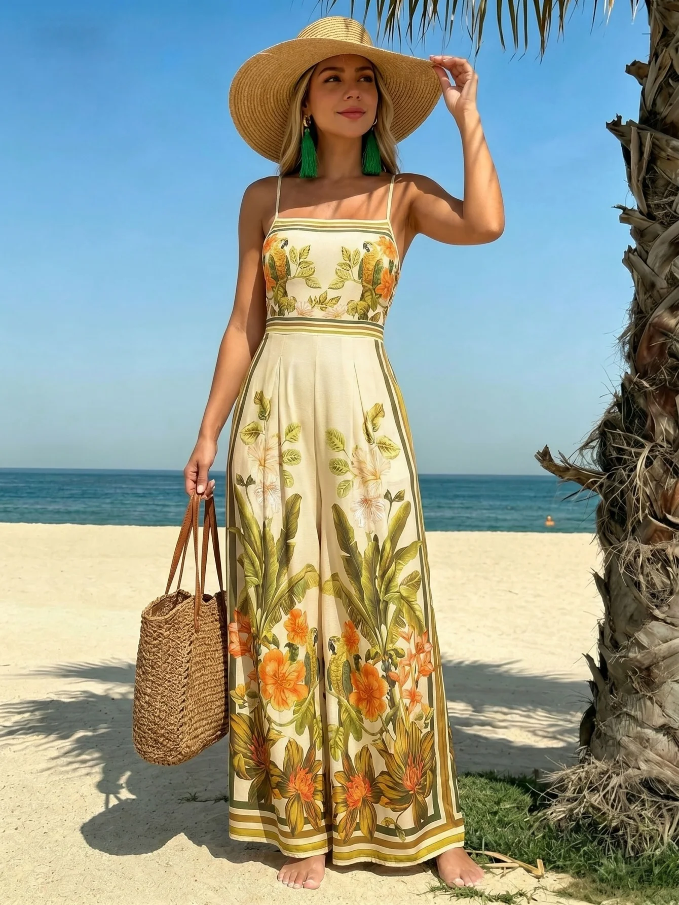 Women's Printed Loose Wide-Leg Jumpsuit, Casual Pants for Women, Perfect for Daily Wear, Travel, and Dates