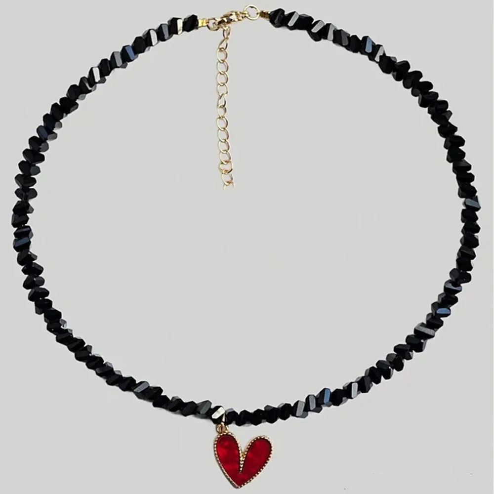 Crystal Heart Pendant Necklace - Vintage Punk Choker