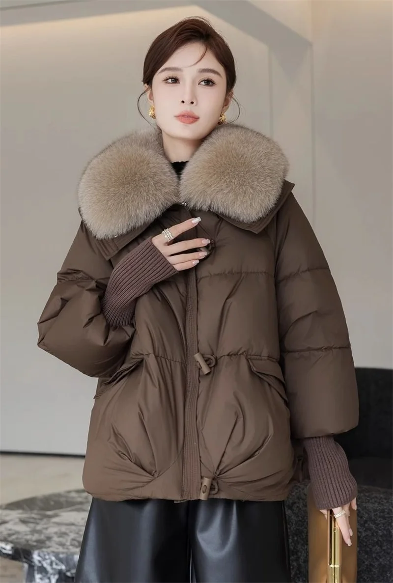 Winter New 2025 Down Cotton Jacket Short Parka Coat Western Korean Version Loose Cotton Jacket Big Fur Collar Thick Overcoat