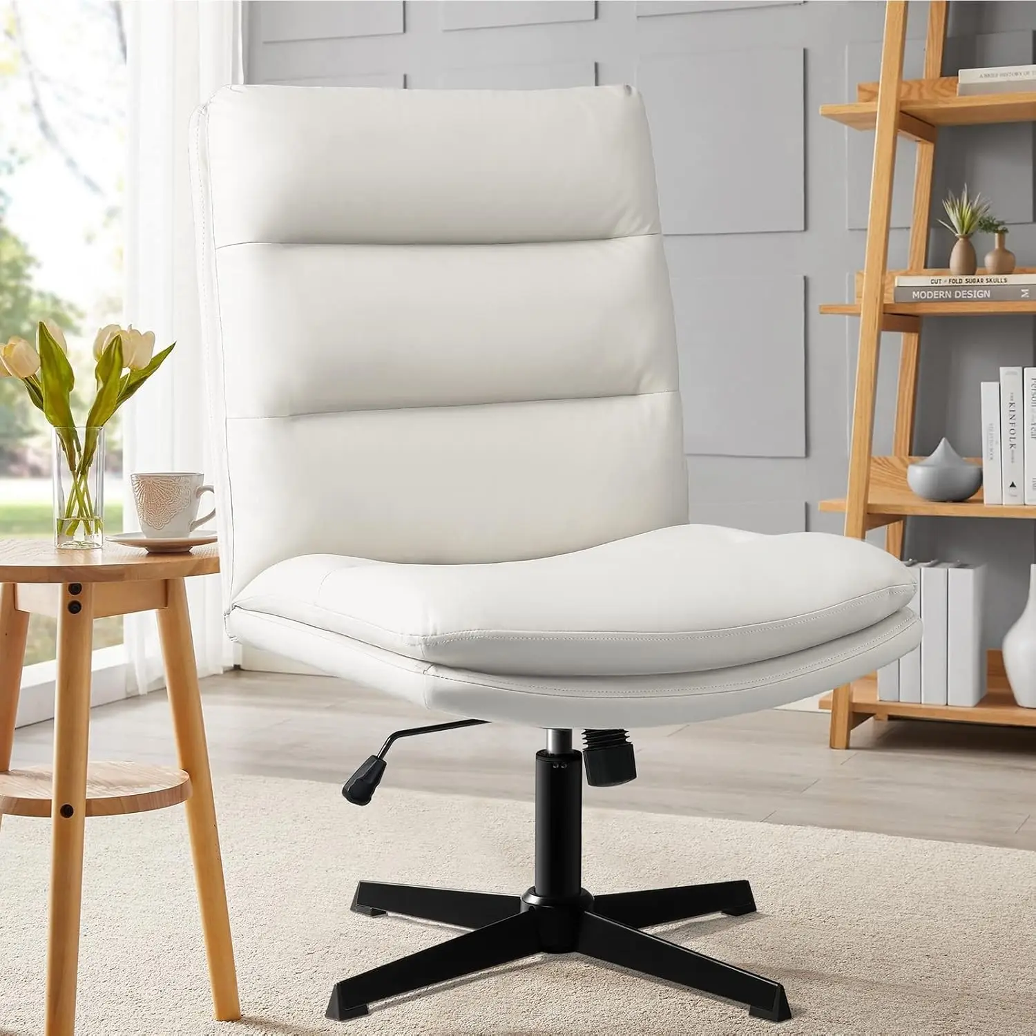 

Modern Armless Office Chair Adjustable Height Wide seat Swivel Computer Desk Chair for Home Office White