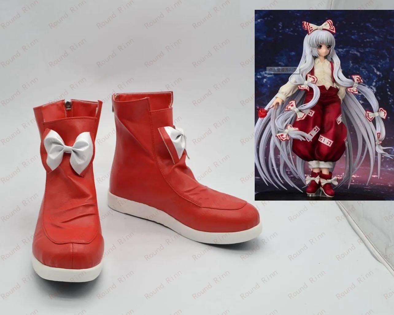 Japanese Anime Touhou Project Fujiwara no Mokou Cosplay Costume Shoes Red Handmade Boots