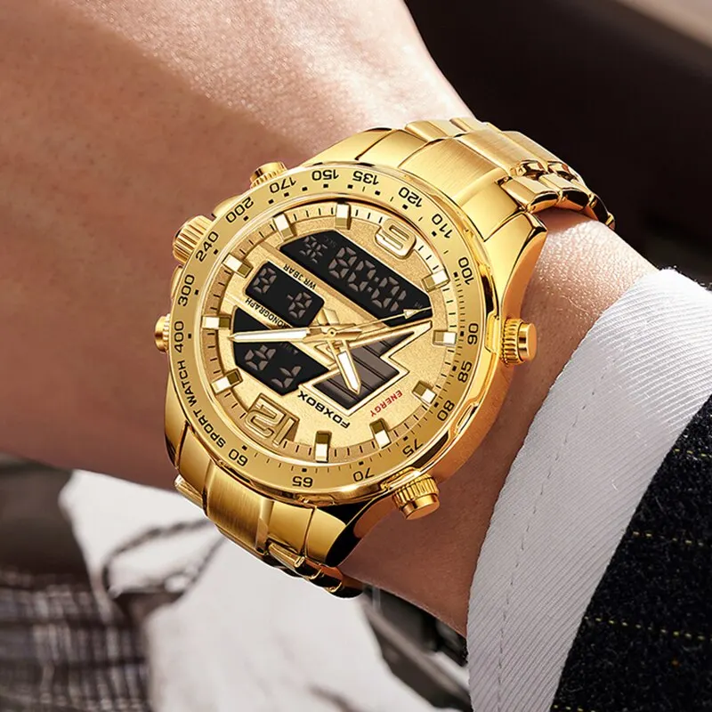 2024 Dual Display Watch Men Top Brand Luxury Men Watch Fashion Waterproof Sport Military Quartz Watches Golden Chronograph Clock