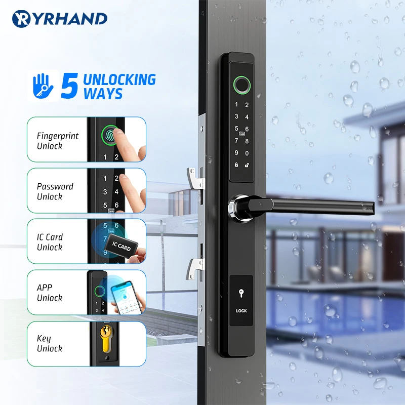 Ttlock App Aluminum Biometric lock Aleax Fingerprint Door Handle Digital Keyless lock for Glass Sliding or Wooden