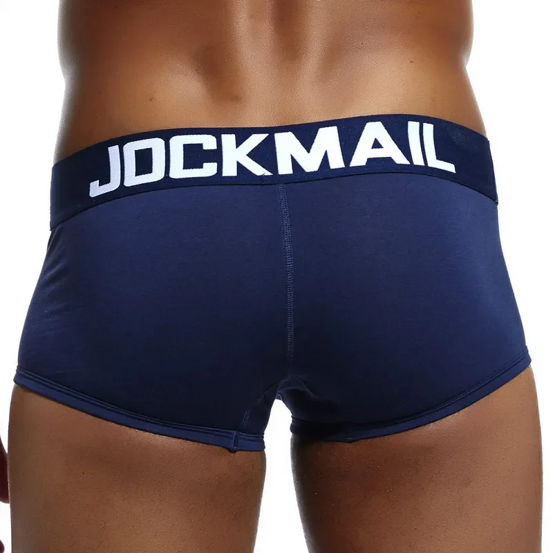 JOCKMAIL high quality cotton men\'s underwear fashion low waist plus size boxer shorts solid color belt male underpants Trunks