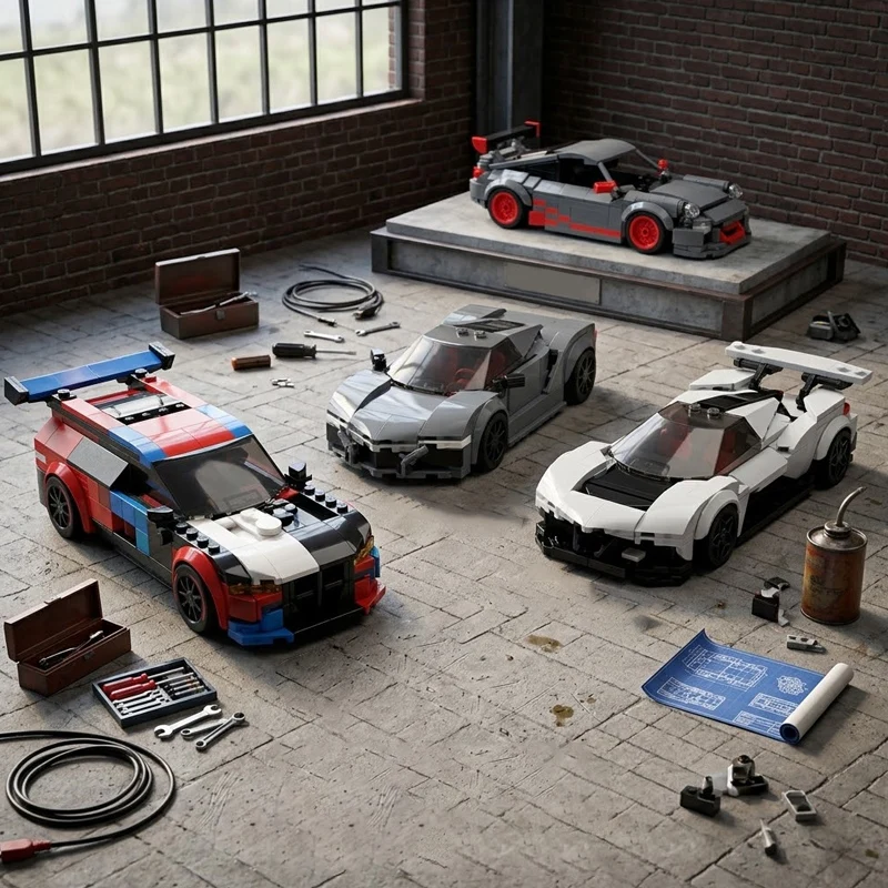 

Top Tier Racing Car Building Blocks Set 4-Model Collectible Sports Vehicle Kit DIY Assembly Brick Toys for Car Enthusiasts