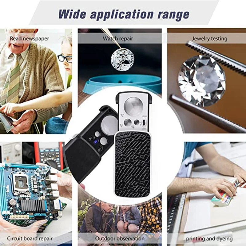 2 قطعة 30 مرة 60 مرة 90 مرة الشريحة خارج المجوهرات عدسة مكبرة مع مصباح LED مجوهرات قابلة للطي عدسة مكبرة دائم