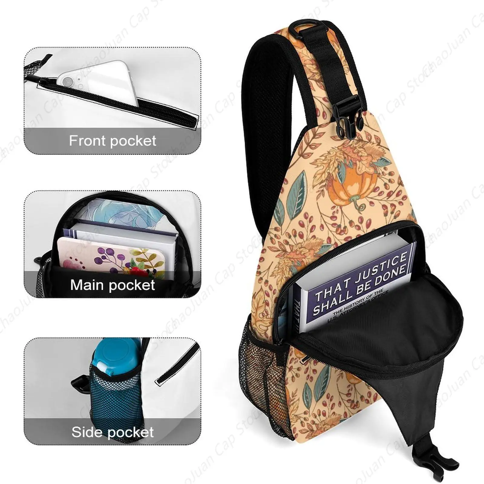 الخريف يترك اليقطين حقيبة رافعة للرجال النساء الخريف الكرتون حقيبة الكتف أكياس الصدر Crossbody Daypack للمشي لمسافات طويلة التخييم