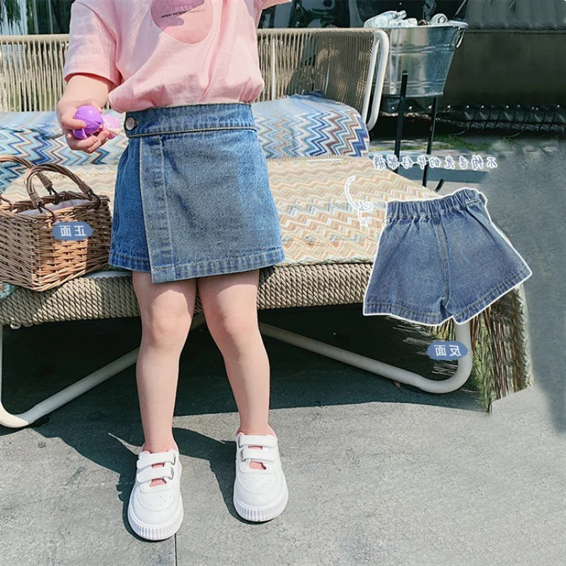 

（Price）Girls' denim shorts2024Summer Breathable Children's Skirt Pants Casual Pants Western StyleWS