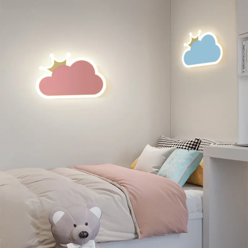 Wall Lamp For Girls Boys Children'S Room Cute Crown Clouds Rocket Planet Night Light Simple Lovely Bedroom Bedside Lighting