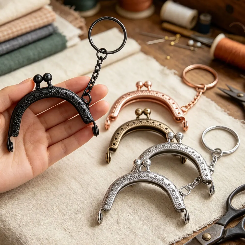1PC 5cm Half Round Metal Purse Frame Bronze/Silver/Golden/Gun Black Kiss Clasp Lock with Key Ring Bag Accessories