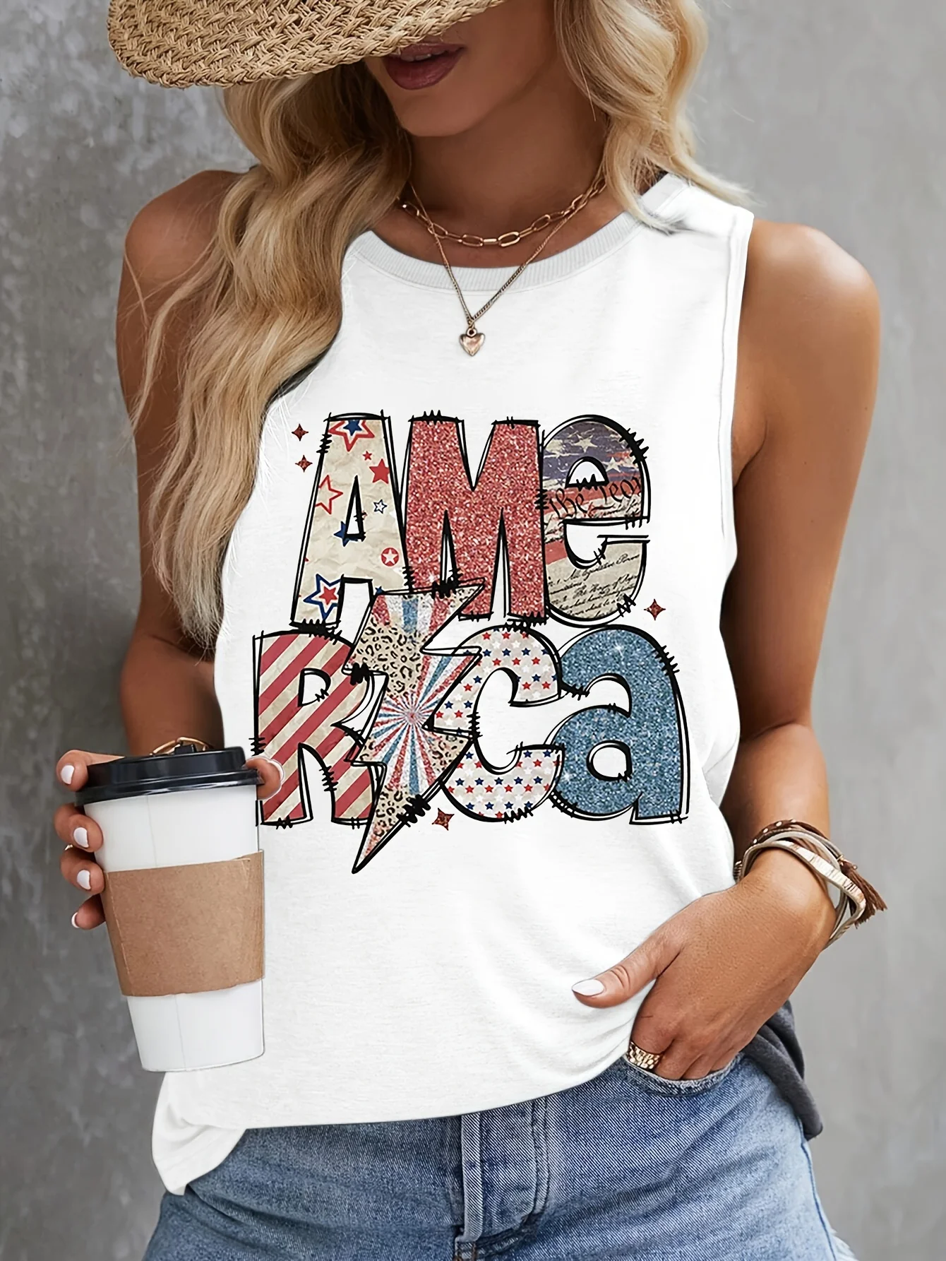 

Letter Print Tank Top Sleeveless Casual Top For Summer & Spring Women's Clothing