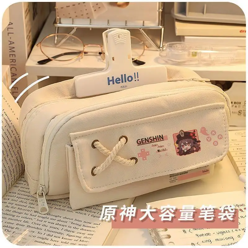 Genshin Impact Aesthetic Boys Girls Children Junior High School Students Case Large Capacity Stationery Box Pencil Canvas Anime