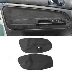 For VW Passat B5 1998 1999 2000 2001 2002 - 2005 LHD 2pcs Interior Front Door Armrest Panel Cover Trim Suede Leather black line