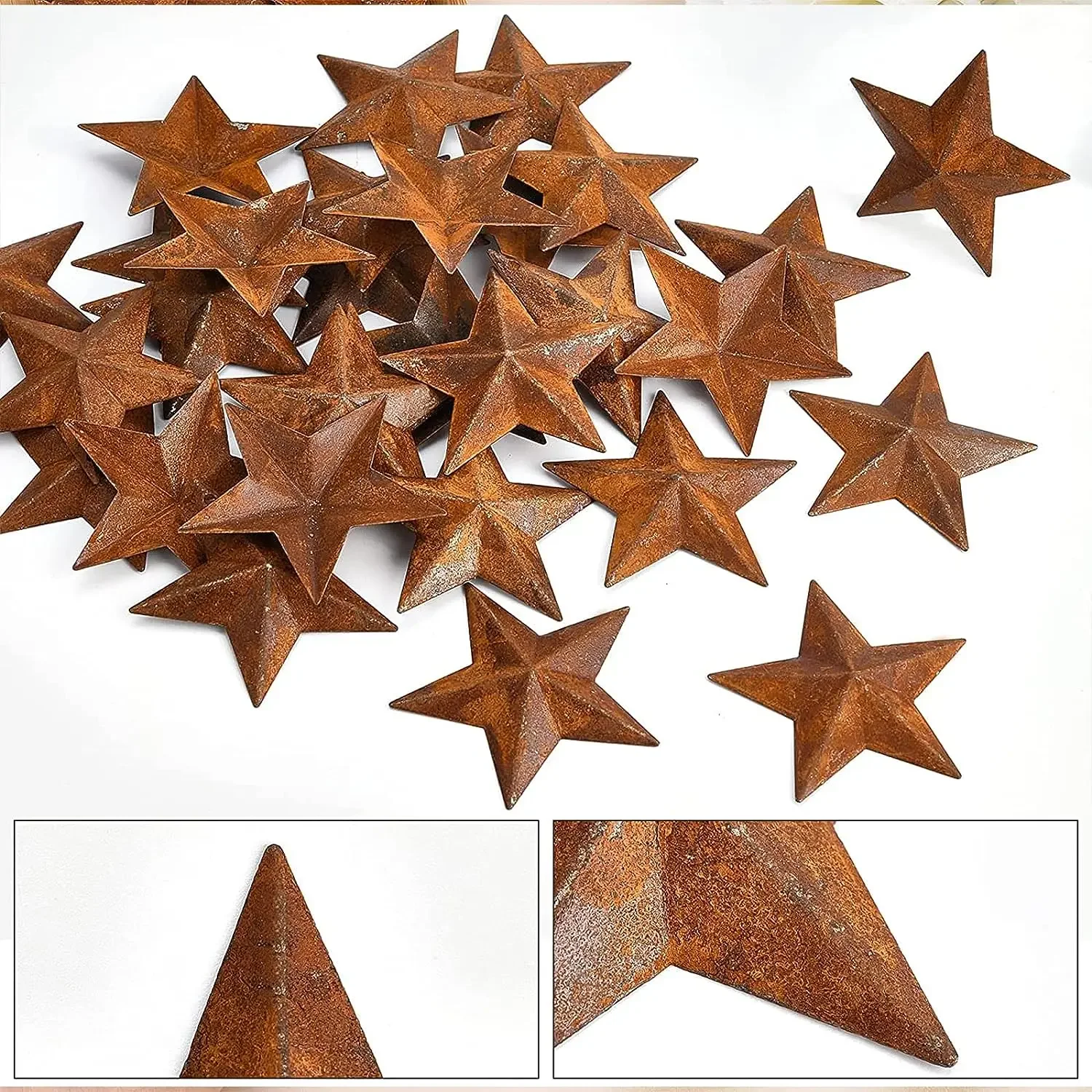 30PCS 1In Metal Rusty Barn Star Antique Primitives Rustic Country Tin Steel Stars Crafts Ornaments Accents Decor 3D Tin Star