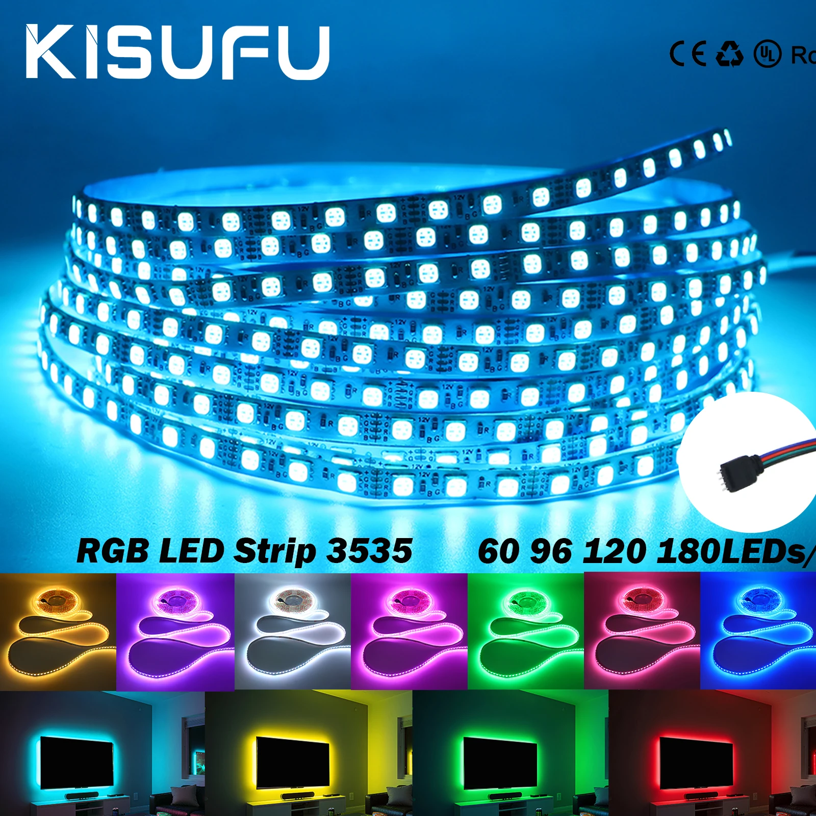 

5M 10M 15M 20M RGB LED Strip 3535 DC12V/24V 60 96 120 180LEDs/M 5mm 8mm 10mm PCB Flexible RGB Color Changeable Adhesive LED Tape