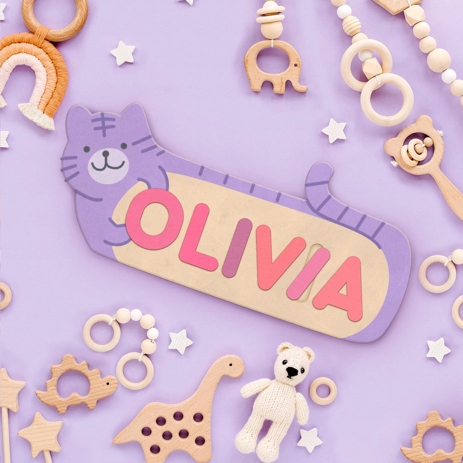 

Personalized Name Puzzle, Wooden Toys, Custom Wooden Name Puzzle for Toddlers, 1 Year Old Gift, Best Baby Gift - Cat Lovers
