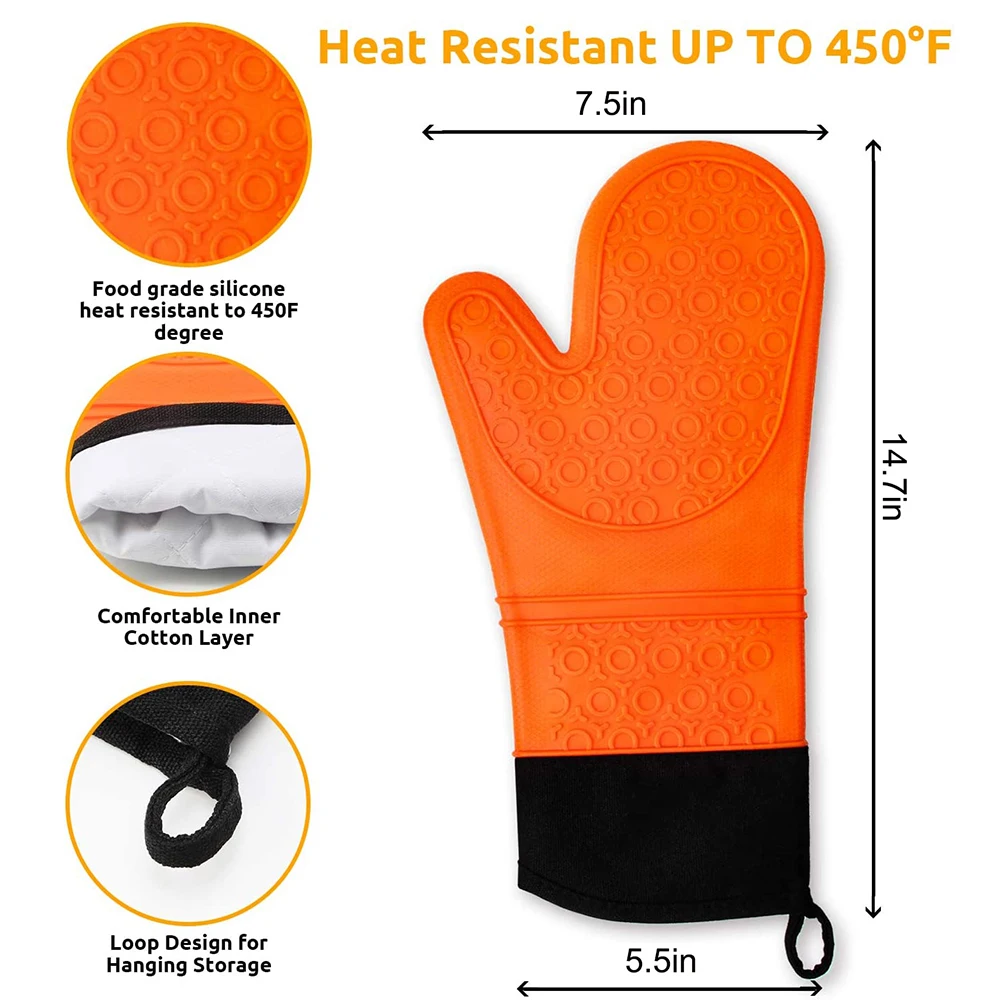 

Double Layer Baking Glove Non-Slip Pot Holders Gloves with Cotton Kitchen Heat-Resistant Silicone Oven Mitts Microwave