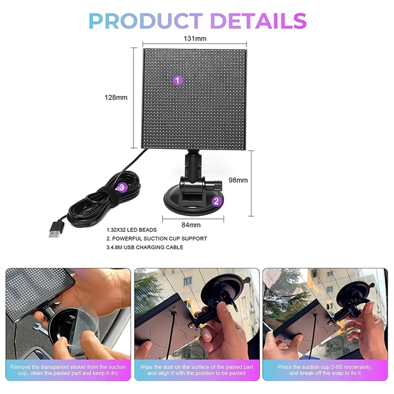 A23F-DIY RGB Smart LED Pixel Panel Lamp 32X 32 USB Graffiti Bluetooth App Control For Home Room Decor Text Screen Car Display