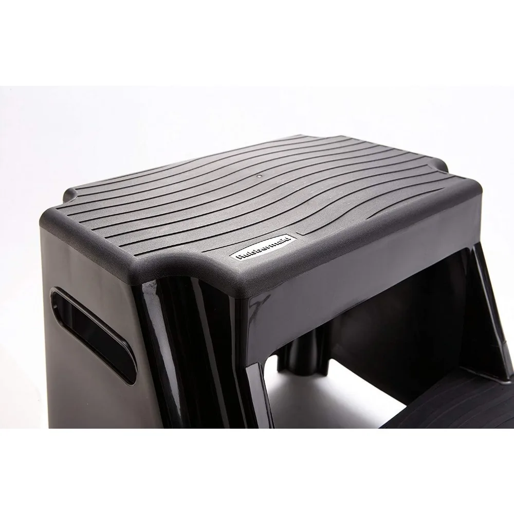 2-Step Molded Plastic Step Stool, Lightweight with Slip Resistant Treads and Non-Slip Feet, Black (Amazon Exclusive)