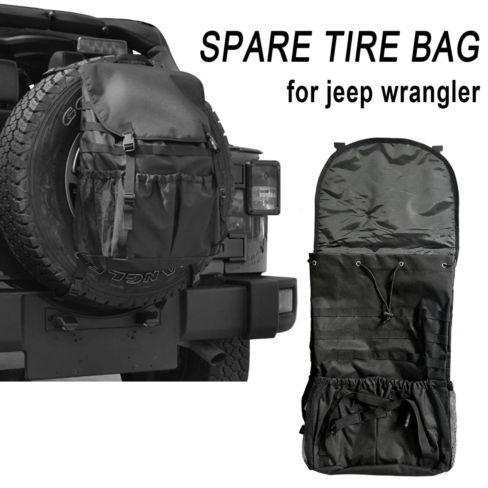 Rear Car Spare Tire Bag Storage Bag Oxford Cloth for Jeep Wrangler JK JKU JL JT 2007-2017 Accessories with Adjustable Straps