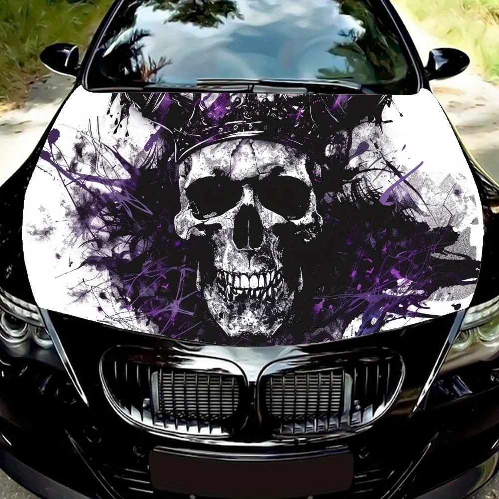 

Dreamy Purple Crown Skull Car Engine Hood Vinyl Wraps Sticker, Auto Exterior Protection, Waterproof Self-adhesive Vehicle Decal,