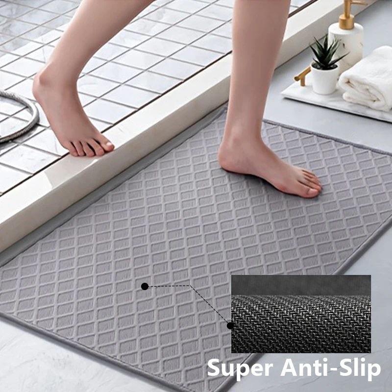 

Simple Solid Color Crystal Velvet Bath Mat Can Used for Bathroom Anti Slip Super Absorbent Home Decoration Ultra-thin Door Mat