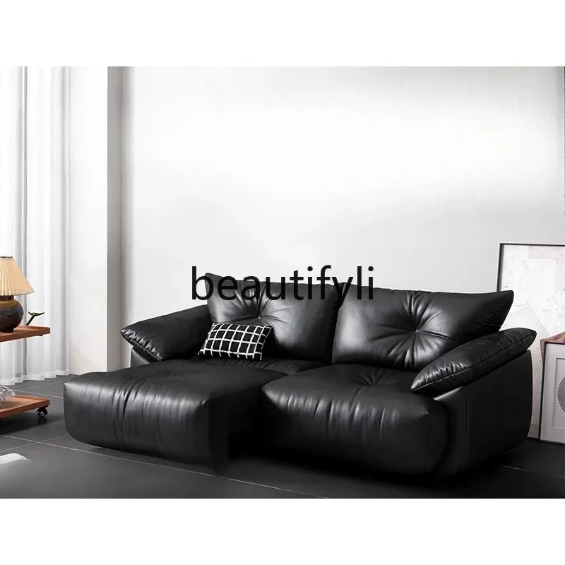 G80 Italian minimalist leather sofa bed electric adjustable telescopic function straight row large sitting deep lazy sofa