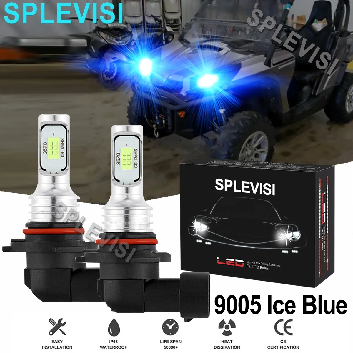 

2x70W 8000K Ice Blue LED 9005 Headlights For Can-Am Outlander 1000: 2012-2020 650 2013-2017 850 2017-2020