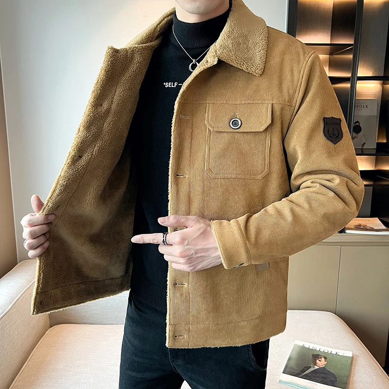 

Casual Men's Plush Liner Denim Jackets 2025 Autumn Winter Youth Thicken Top Jeans High Street Wear Warm Fleece Coats Clothing