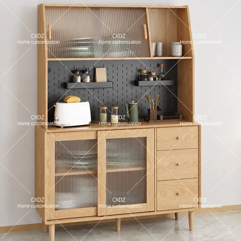 All Solid Wood Side Cabinet Rubber Wood Nordic Modern Simple Wall Mounted Storage Cupboard with Drawer and Locker Heightened