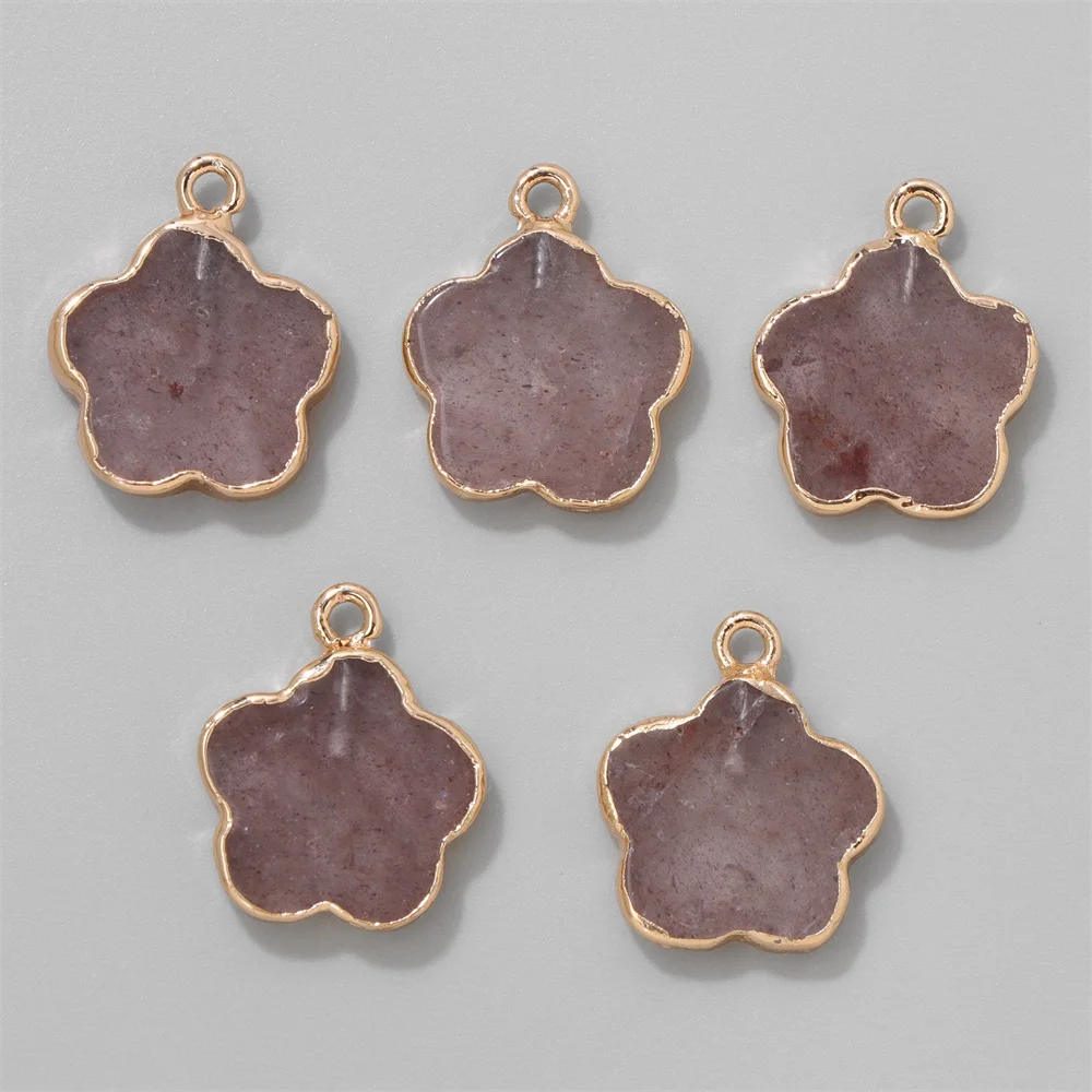 

5PCS/lot Strawberry Quartz Stone Pendant Rose Quartz Flower Shape Healing Charms For Women Jewelry Making DIY Necklace Bracelet
