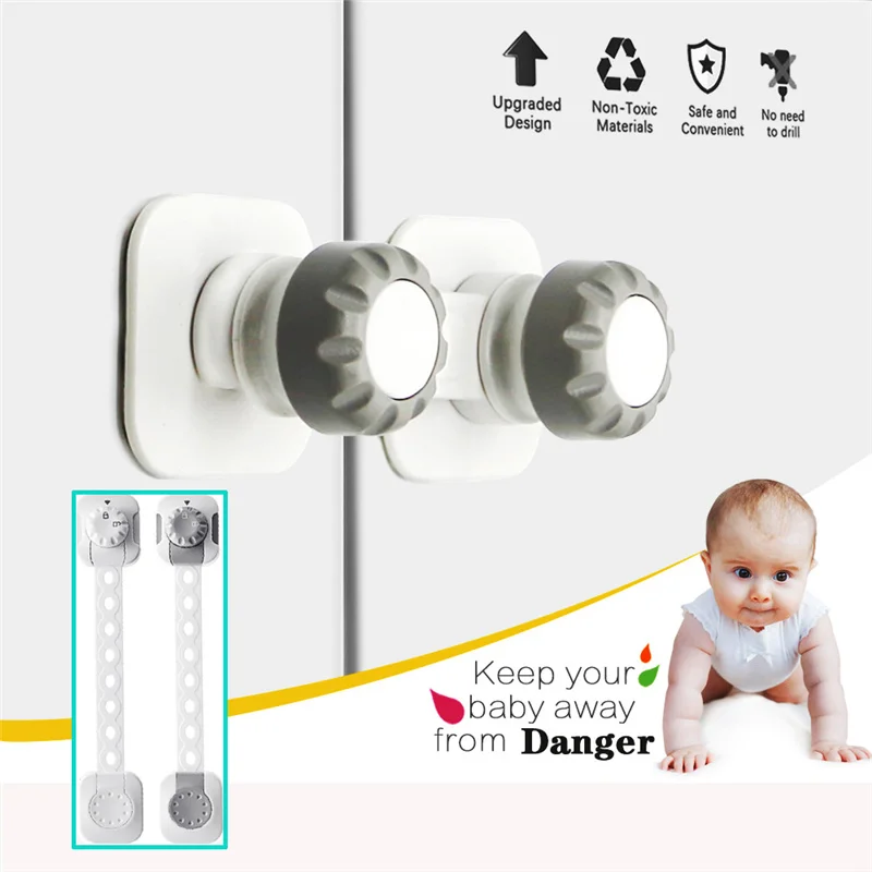 Baby Lock Child Safety Drawer Locks Anti-Pinching Plastic Refrigerator Cabinet Door Lock With Adhesive Baby Safe Strap Latches