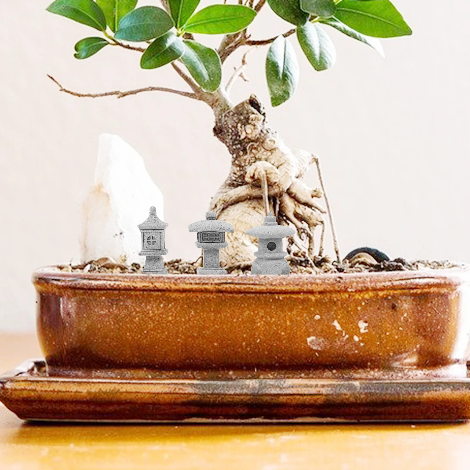 

6 Pcs Stone Lantern Ornaments Sandstone Mini Pavilion Statue Zen Room Asian Garden Accessories Miniature Pagoda Model Tiny