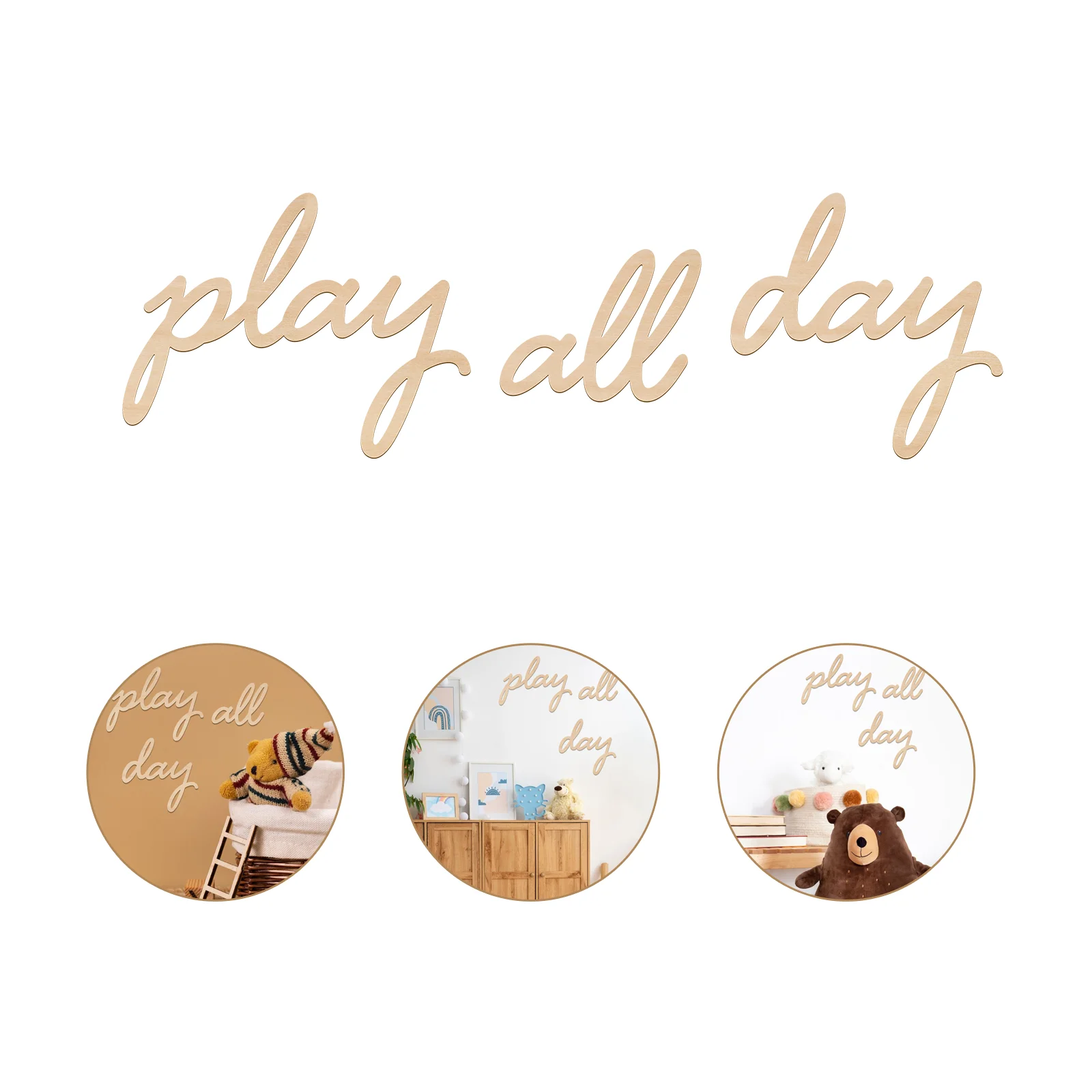 

Play All Day Wooden Wall Sign - Kids Room Decor, Playroom Wall Art, Nursery Decoration, Rustic Home Decor (0.4cm Thickness)