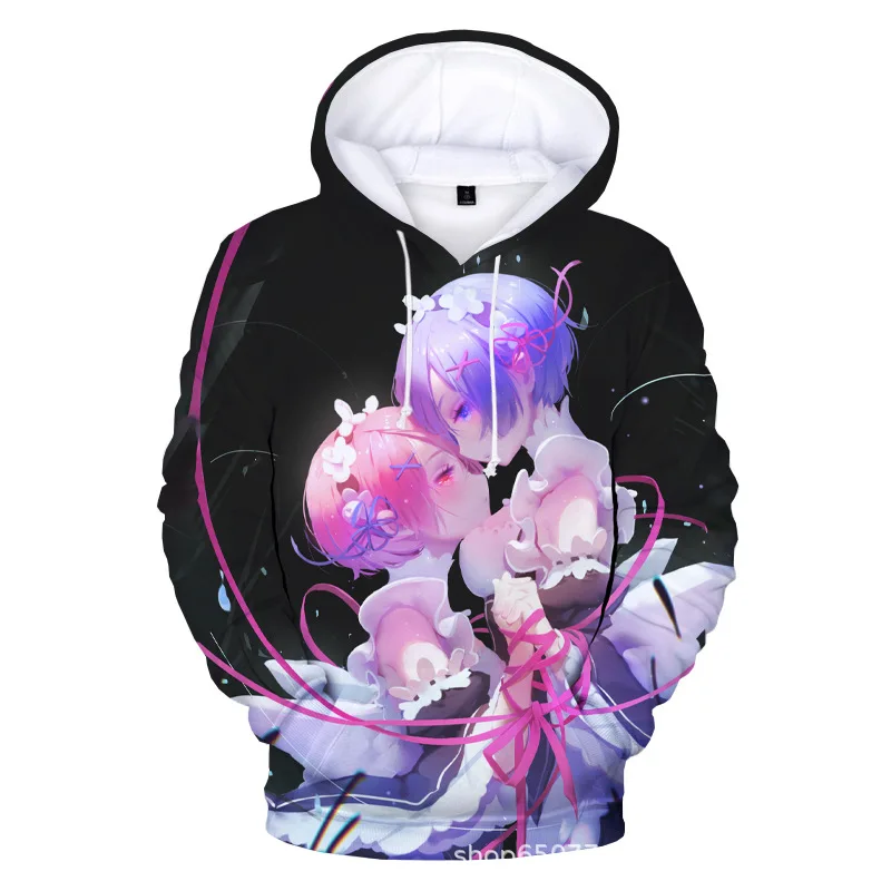 

Spring and Autumn New Children's Comic Pattern Rem and Ram 3D Printed Hoodies Long Sleeve Women's Men's Hooded Sweatshirts Haraj