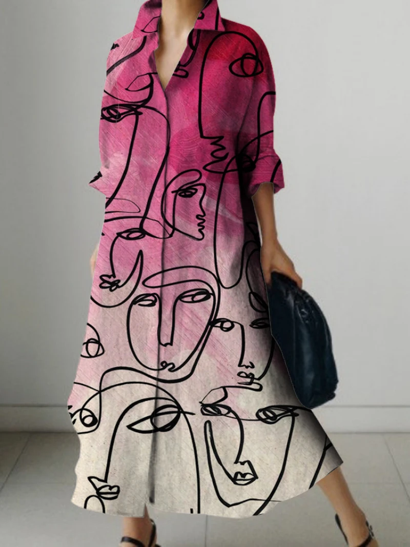 New Elegant and Beautiful Women's Dresses 3D Hand-painted Portrait Printed Women's Shirt Dresses Evening Gowns Luxury Prom