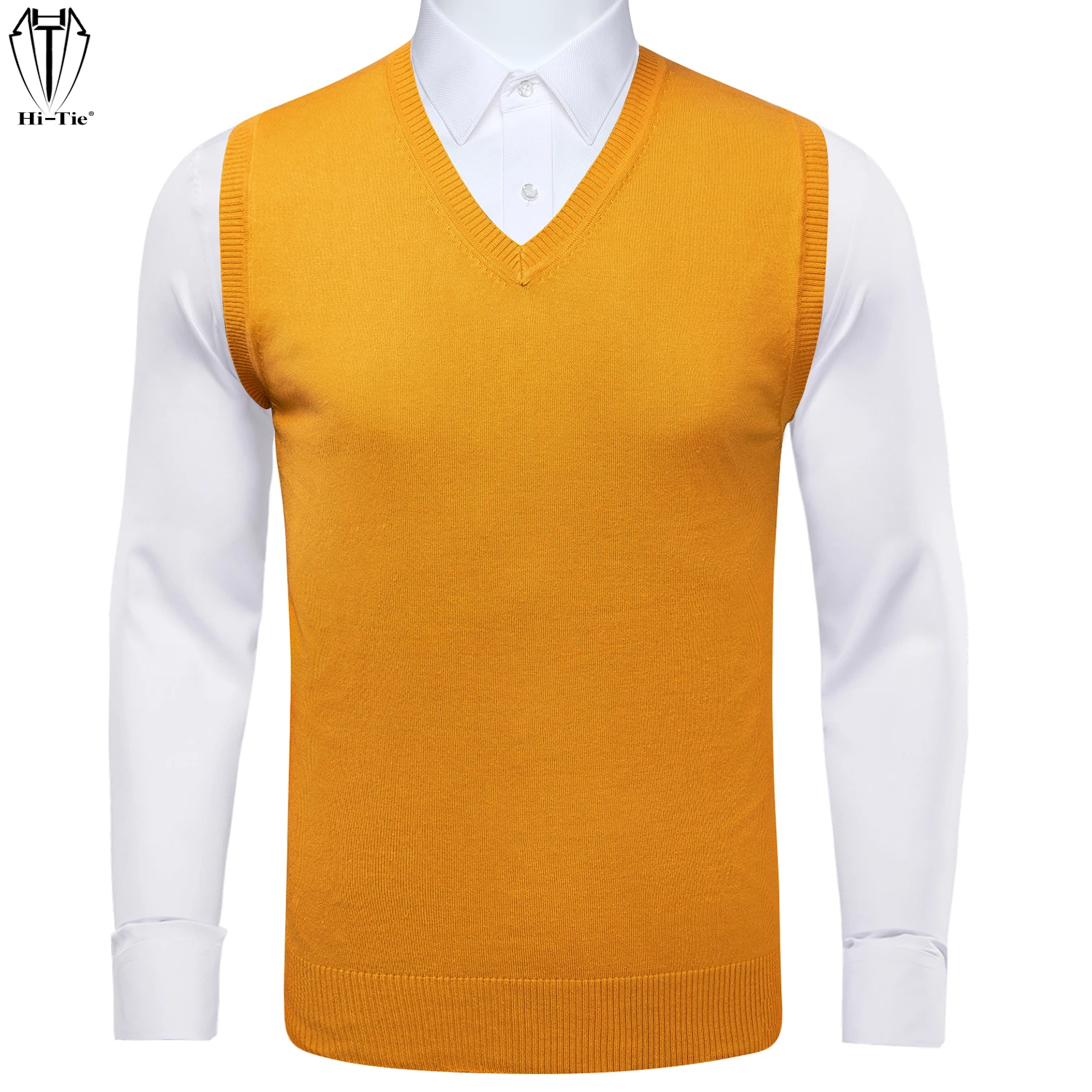 

Hi-Tie Mens Pullover Sleeveless Sweater Vest V-Neck Knit Tank Crochet Waistcoat Wool Acrylic Male Clothing Business Office Gift