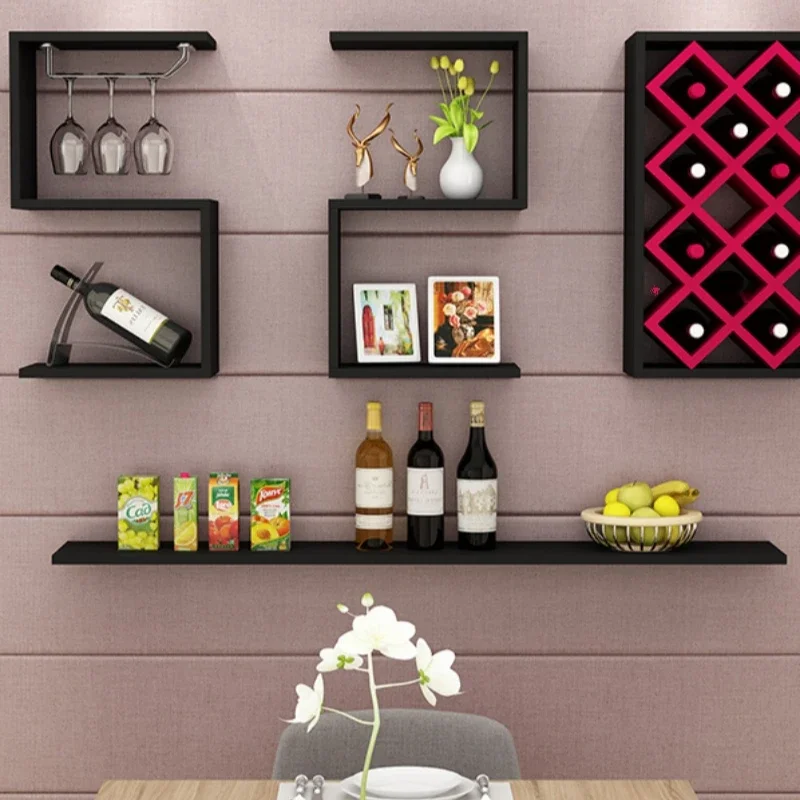 Wall wine rack Wine cabinet shelf Creative wall hanging bookshelf Modern simple living room background decoration Living