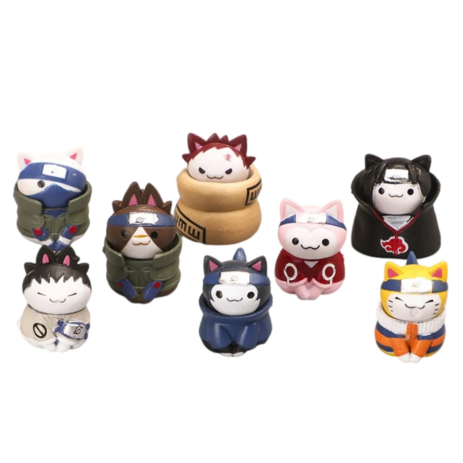 8Pcs Anime Naruto Figures Kawaii Mini Q Version Modle NARUTO Cat Action Figuras Cartoon Model Kids Gift Toys Suit Dropshipping