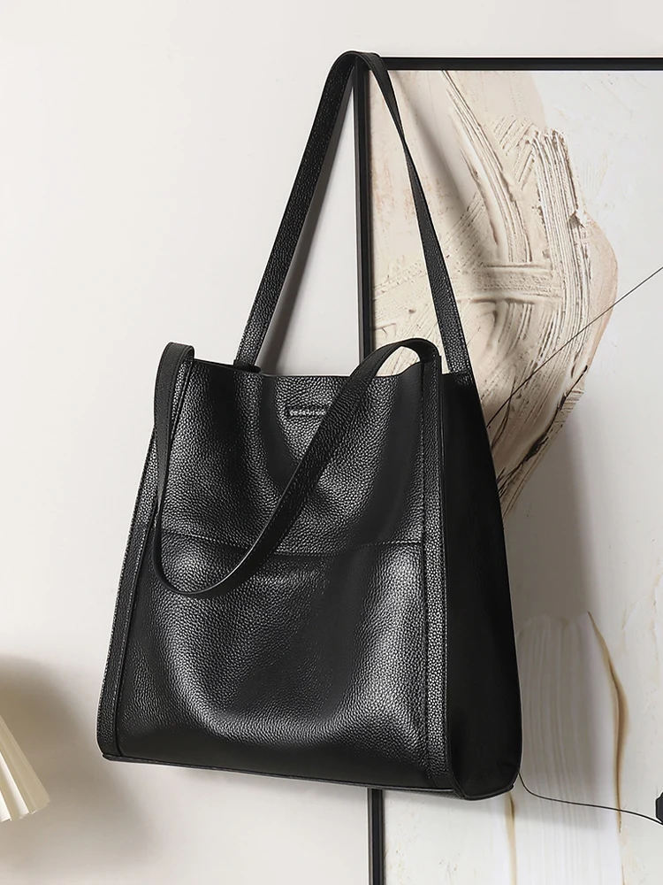 Zency Genuine Leather Women Tote Bag Shoulder Bag Large Capacity Shopper Handbag Fashion Bucket Bags