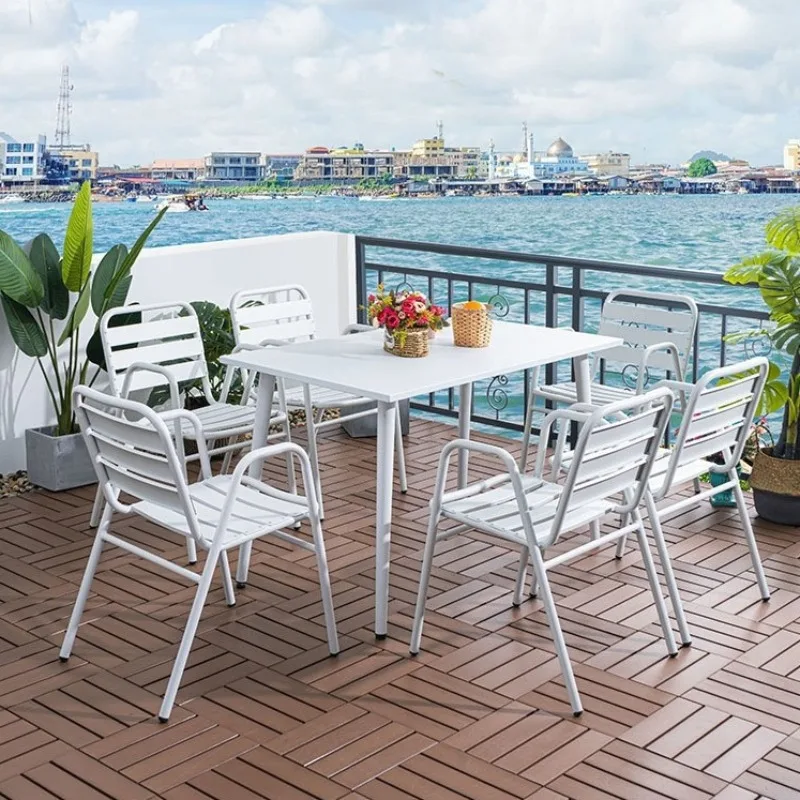 

Nordic outdoor aluminum alloy tables and chairs cafe dessert shop milk tea shop balcony table and chairs all aluminum chair