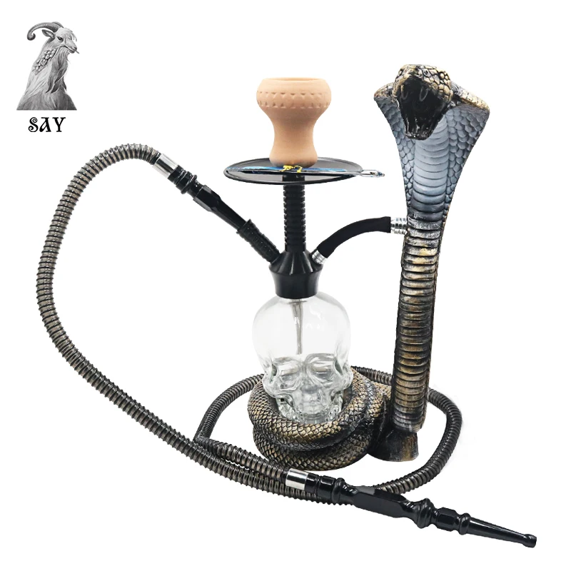 

SY Hookah Alloy Snake shape Shisha Plastic Hose With LED Skull Glass Bottle Sheesha Metal Tongs Narguile Water Pipe Accessories